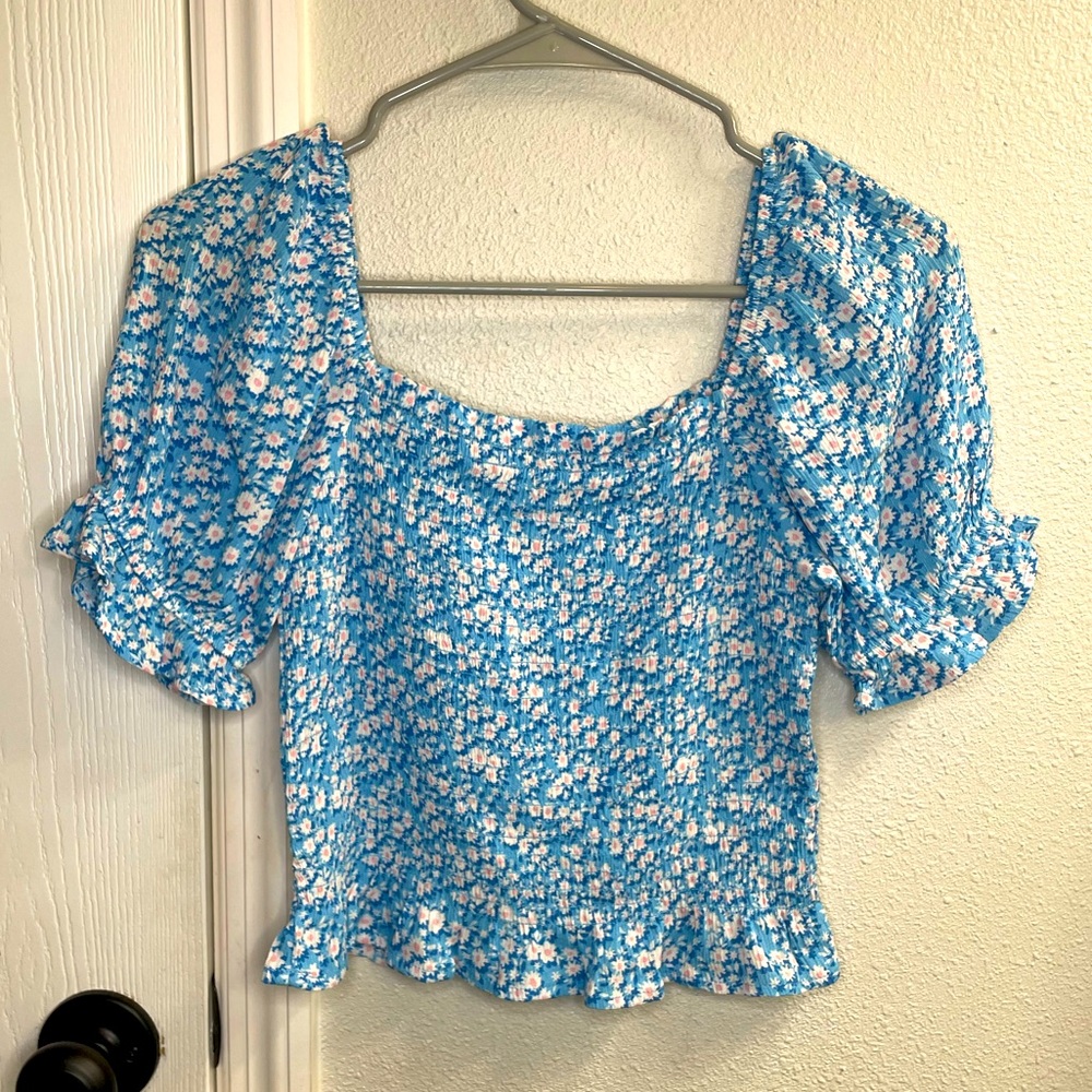 SO Good for Life Blue Floral Crop Top